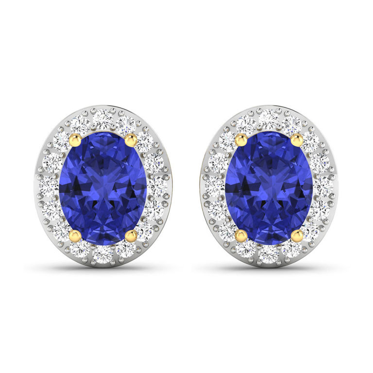 Pair of 14k Gold Tanzanite and Diamond Earrings
