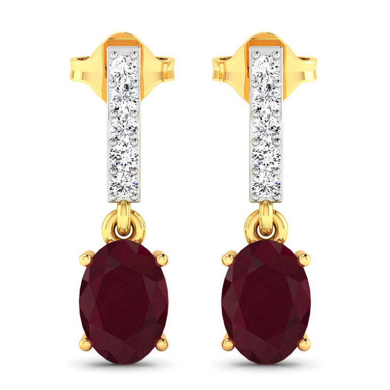 Pair of Yellow Gold Ruby and Diamond Earrings