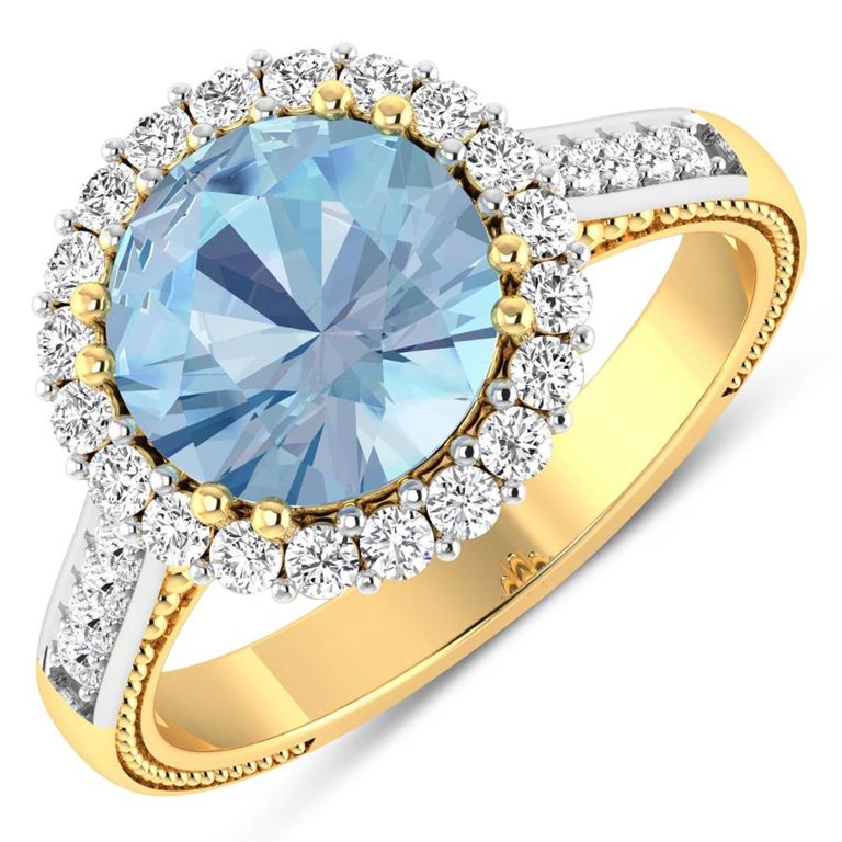 14k Yellow Gold Aquamarine and Diamond Ring