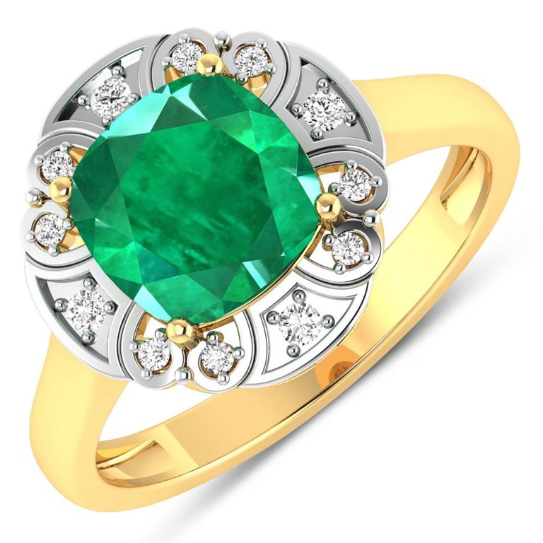 14k Yellow Gold Emerald and Diamond Ring