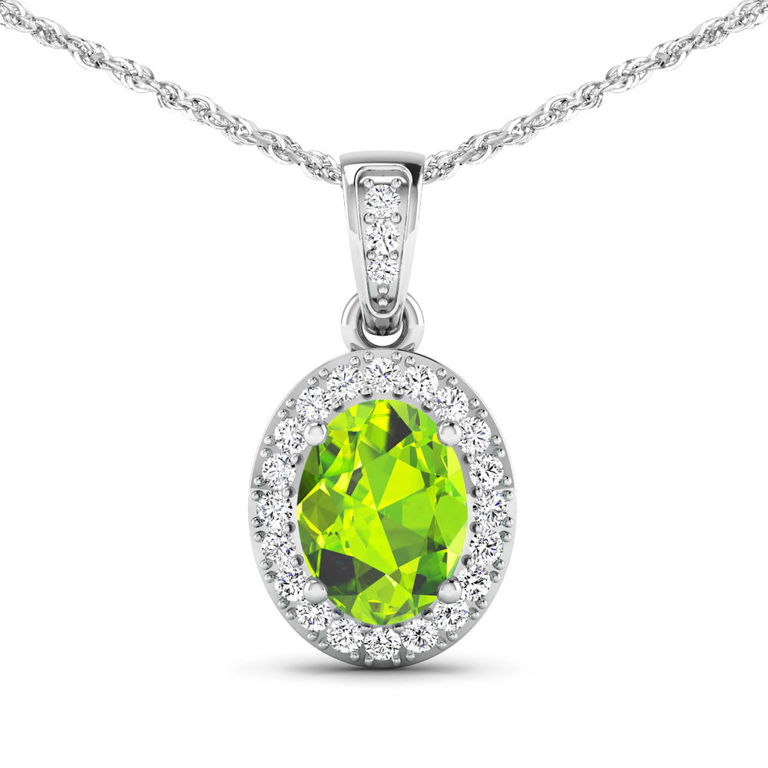 14k Gold Peridot and Diamond Pendant Necklace