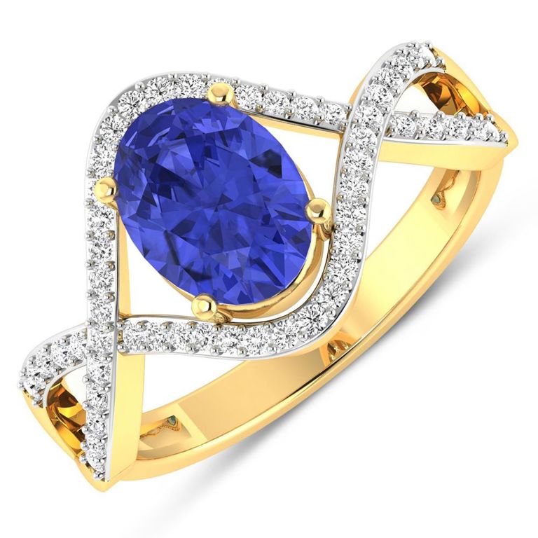 14k Yellow Gold Tanzanite and Diamond Ring