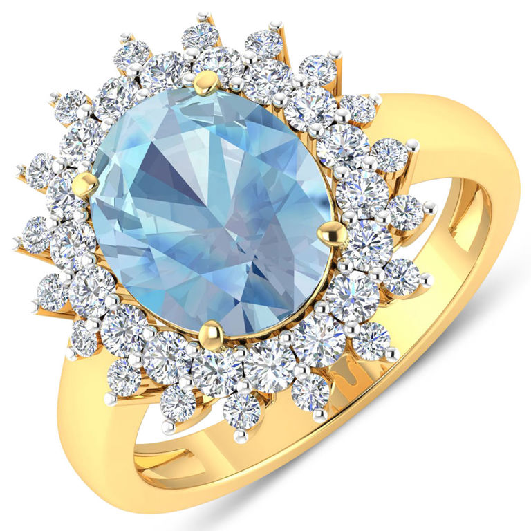 14k Yellow Gold Aquamarine and Diamond Ring