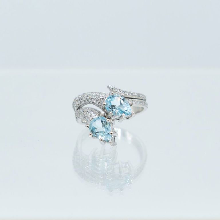 Sterling Silver Blue Topaz and CZ Ring