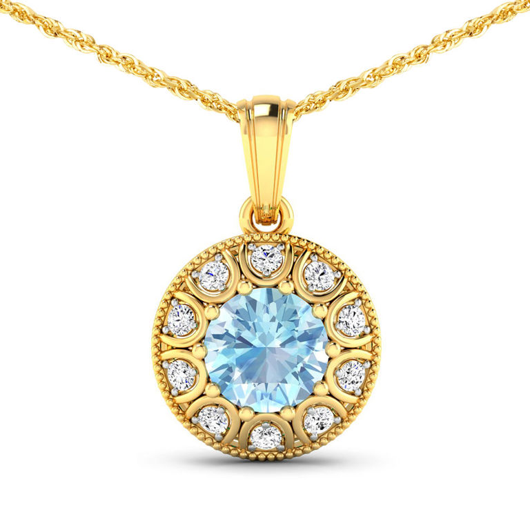 14k Gold Aquamarine and Diamond Pendant