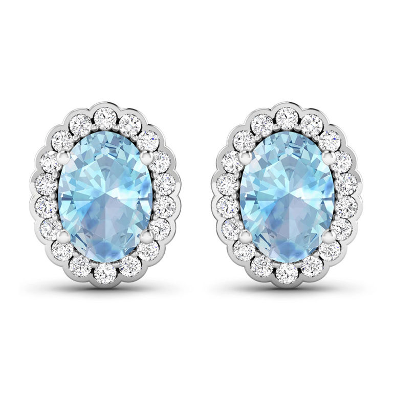 Pair of White Gold Aquamarine and Diamond Earrings