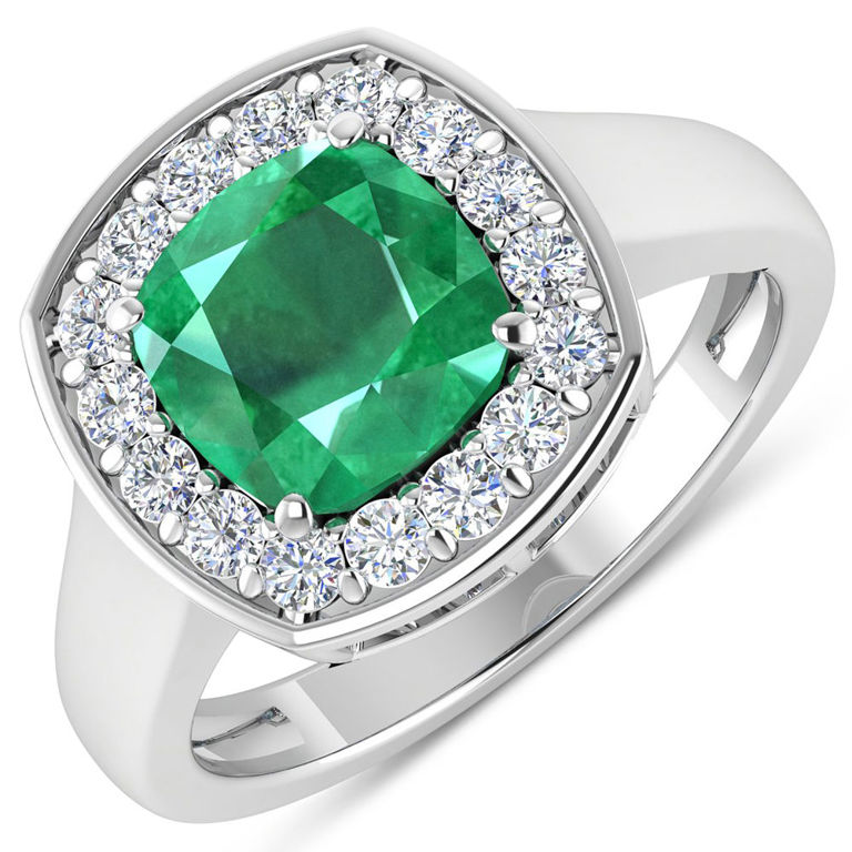 14k White Gold Emerald and Diamond Ring