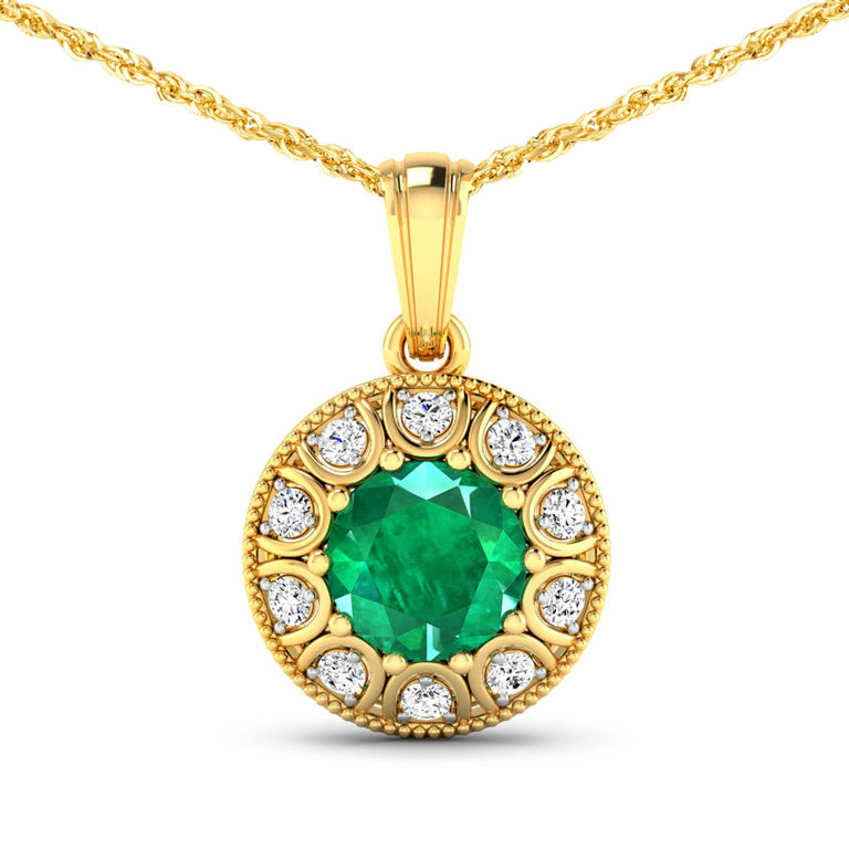 14k Gold Emerald and Diamond Pendant