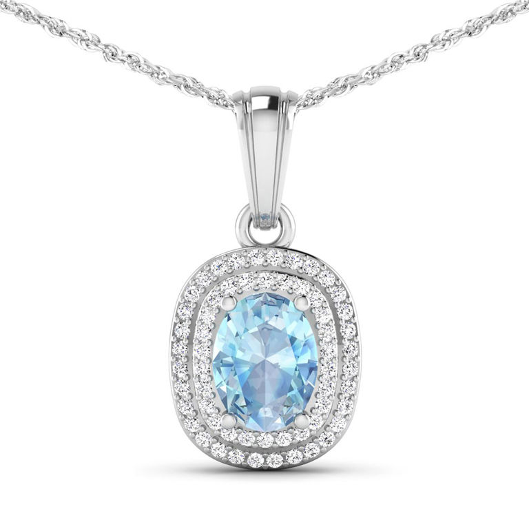 14k Gold Aquamarine and Diamond Pendant Necklace