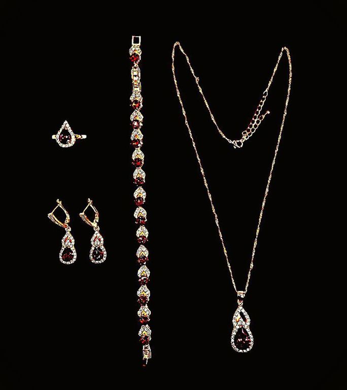 Set of 4 Gold Plated Simulated Sapphire Jewelry