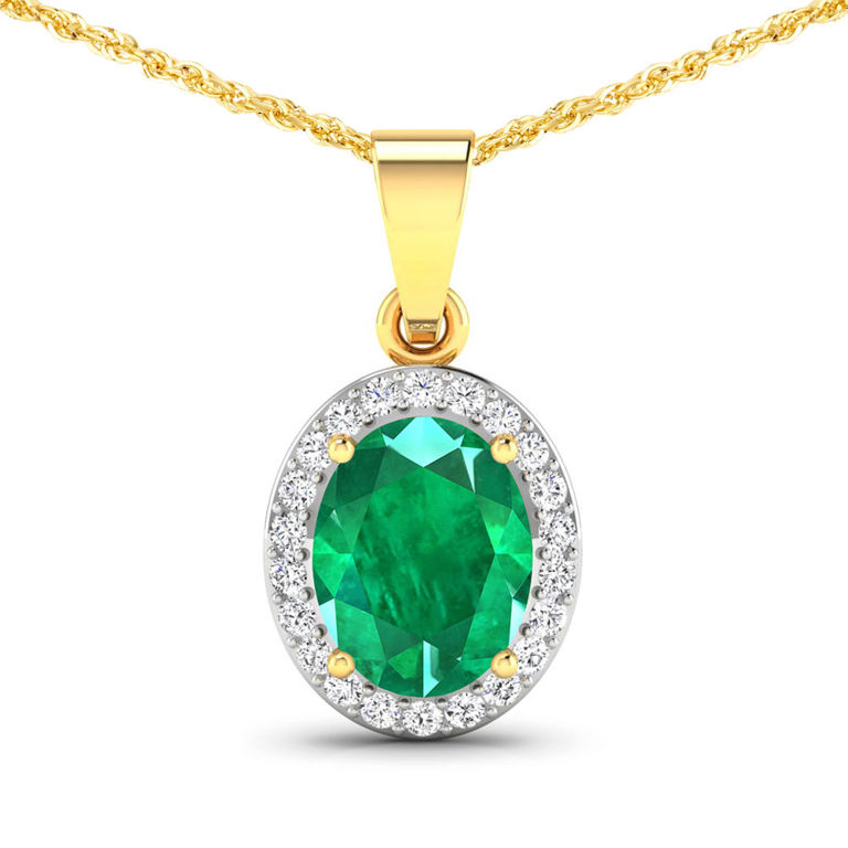 14k Yellow Gold Emerald and Diamond Pendant