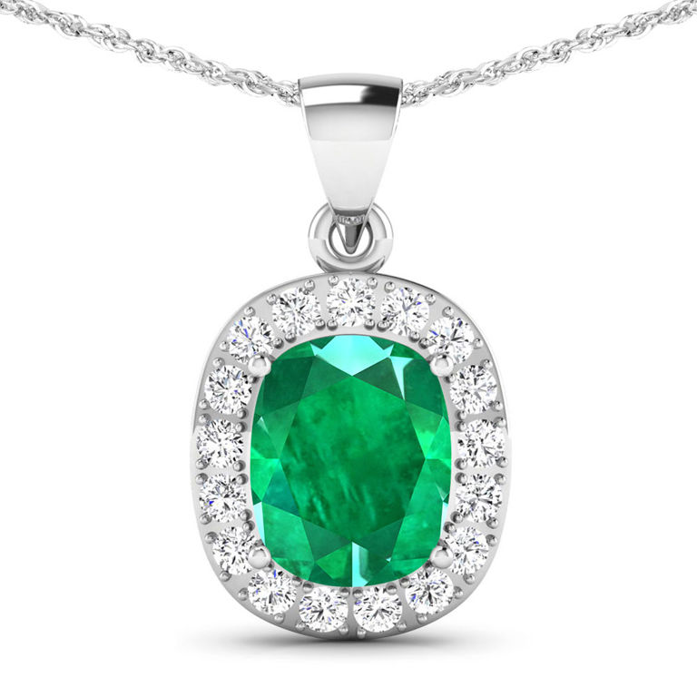 14k Gold Emerald and Diamond Pendant