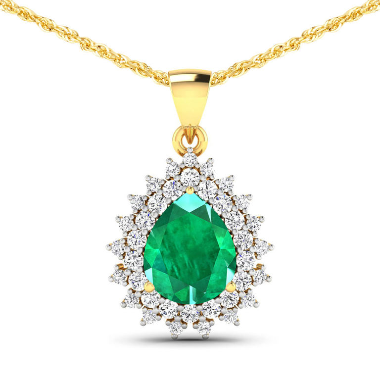 14k Gold Emerald and Diamond Pendant