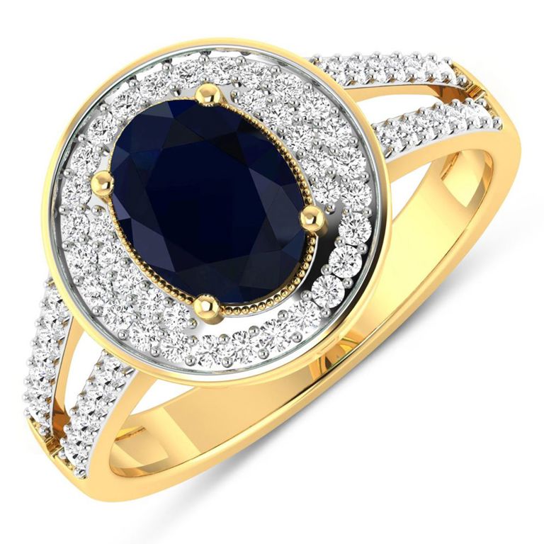 14k Yellow Gold Sapphire and Diamond Ring