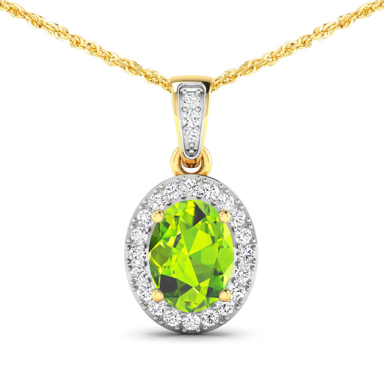 14k Gold Peridot and Diamond Pendant Necklace