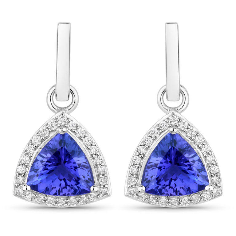 Pair of 14k Gold Tanzanite and Diamond Earrings