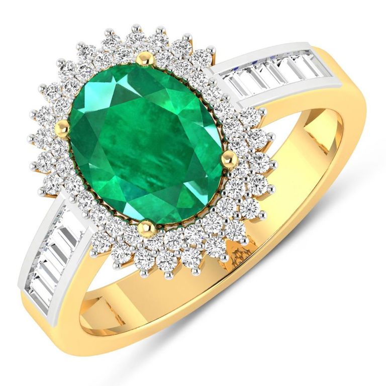 14k Gold Emerald and Diamond Ring