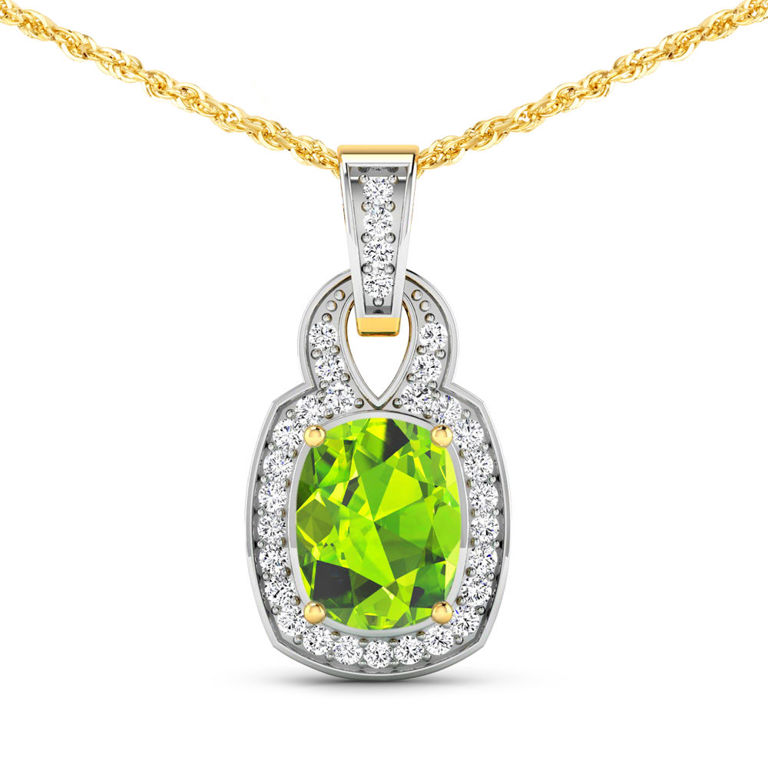 14k Gold Peridot and Diamond Pendant