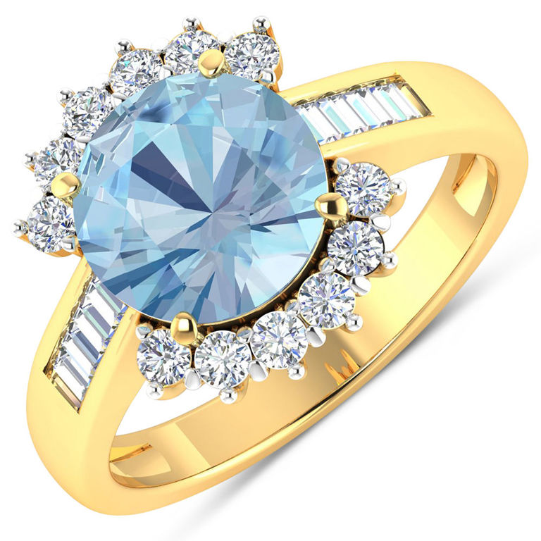 14k Gold Aquamarine and Diamond Ring