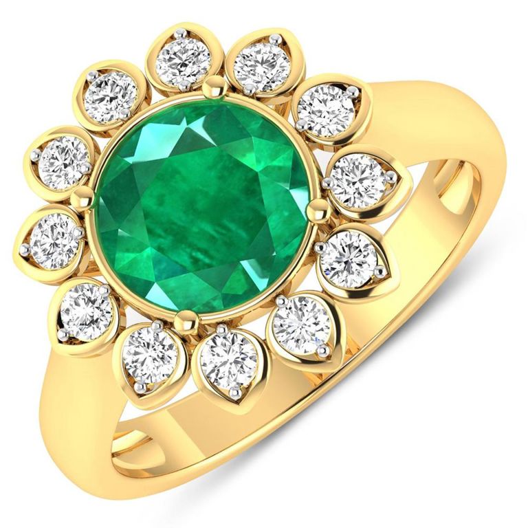 14k Gold Emerald and Diamond Ring