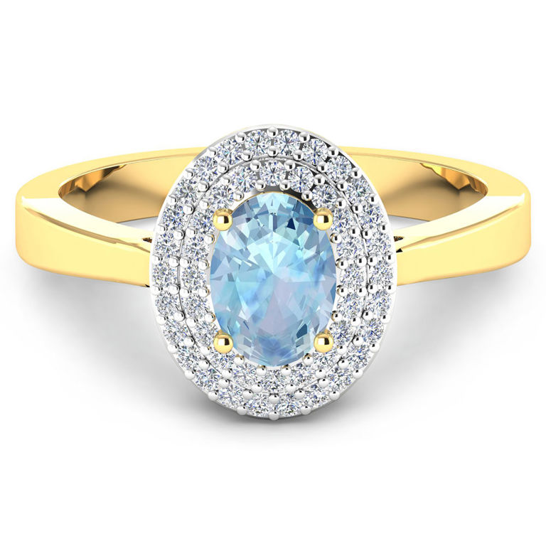 14k Gold Aquamarine and Diamond Ring