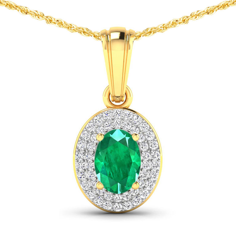 14k Gold Emerald and Diamond Pendant