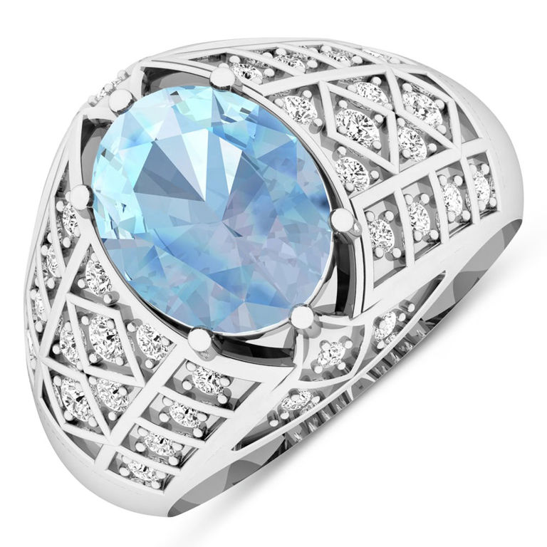 14k Gold Aquamarine and Diamond Ring