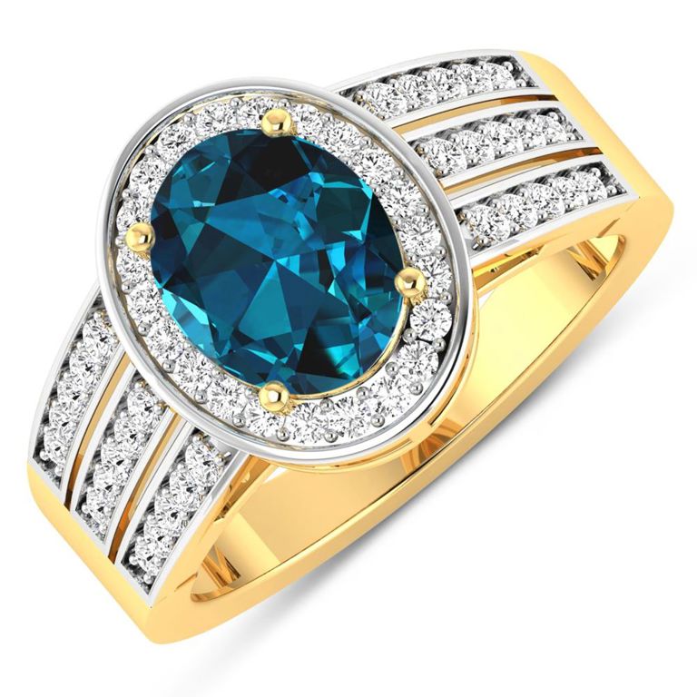 14k Gold Blue Topaz and Diamond Ring