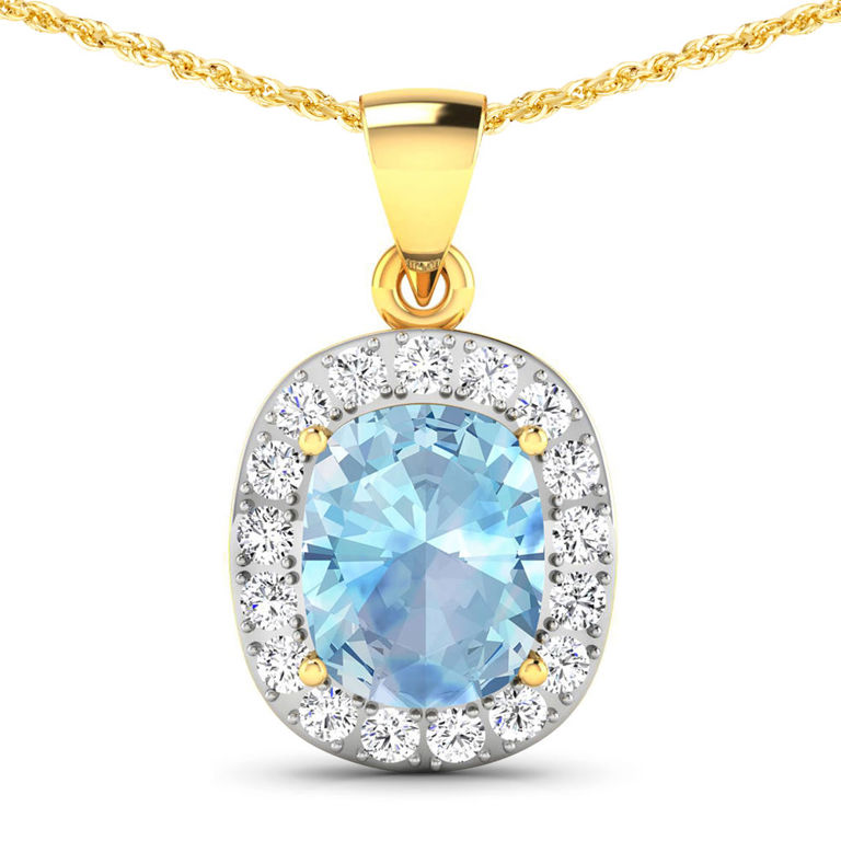 14k Gold Aquamarine and Diamond Pendant