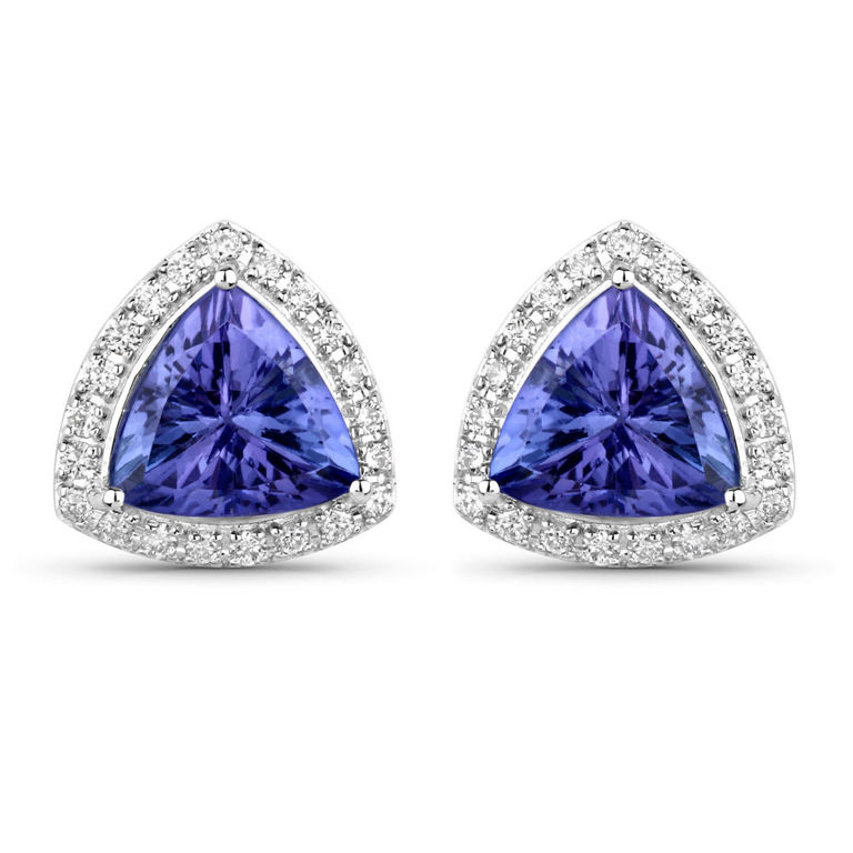 Pair of 14k Gold Tanzanite and Diamond Earrings