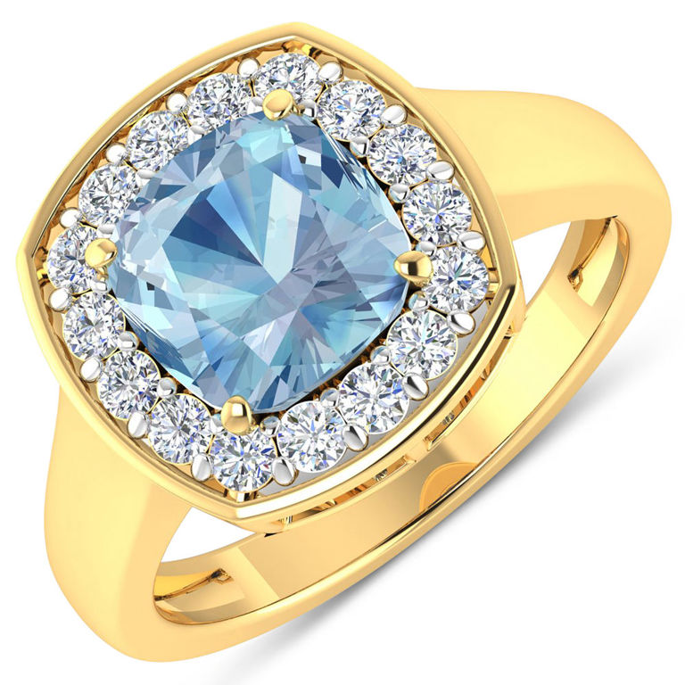 14k Gold Aquamarine and Diamond Ring