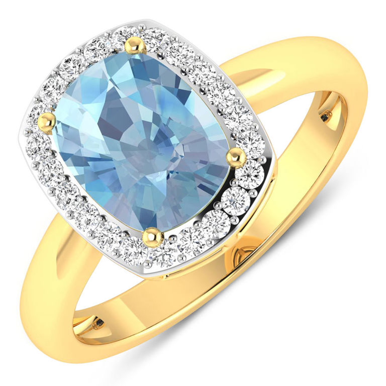 14k Gold Aquamarine and Diamond Ring