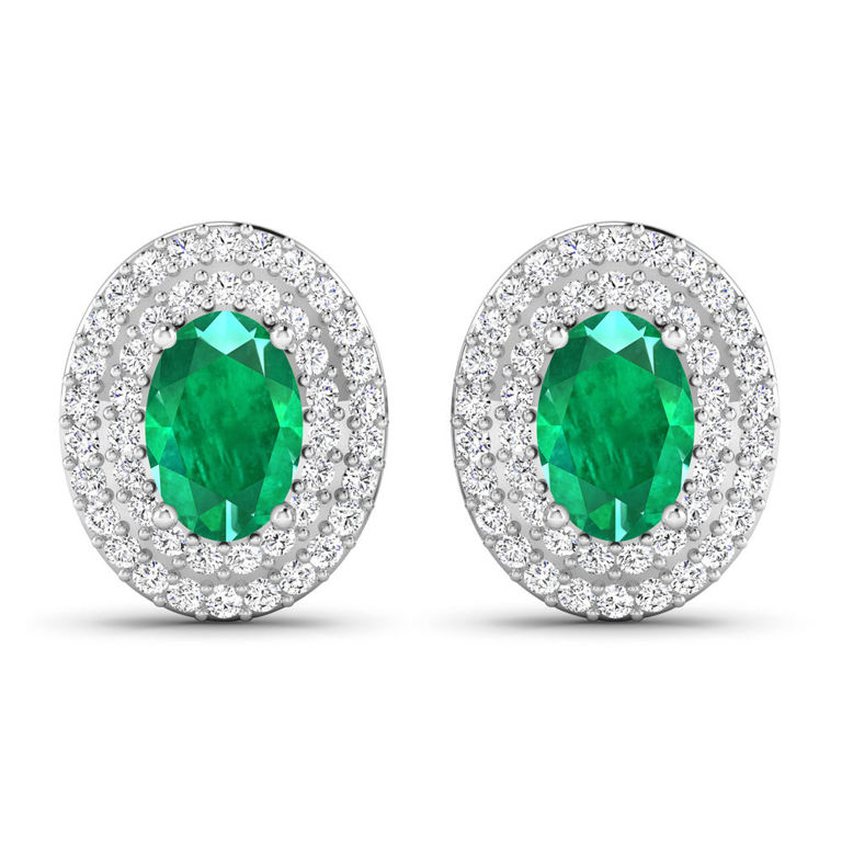 Pair of 14k Gold Emerald and Diamond Earrings