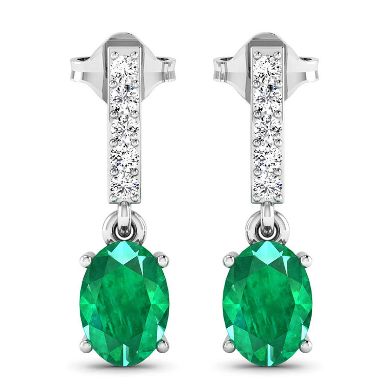 Pair of 14k Gold Emerald and Diamond Earrings