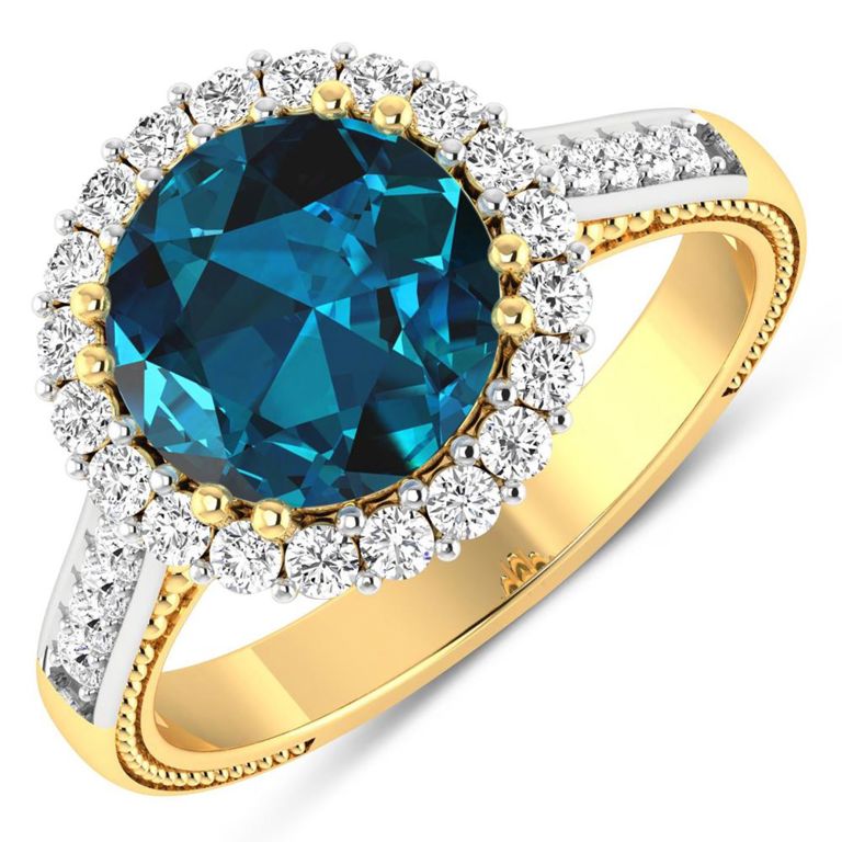 14k Gold Blue Topaz and Diamond Ring