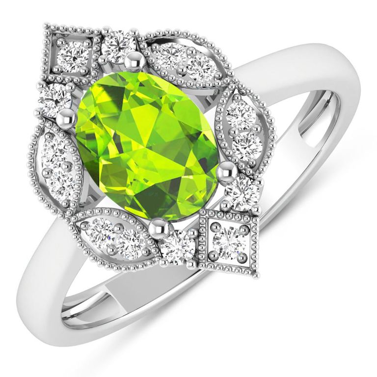14k Gold Peridot and Diamond Ring