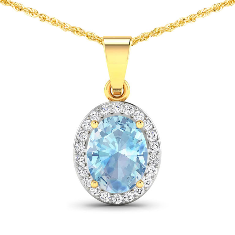 14k Gold Aquamarine and Diamond Pendant