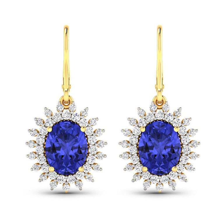 Pair of 14k Gold Tanzanite and Diamond Earrings