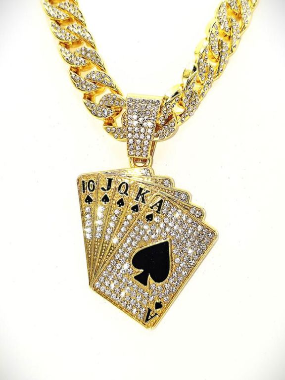 Gold Plated Royal Flush Pendant Necklace