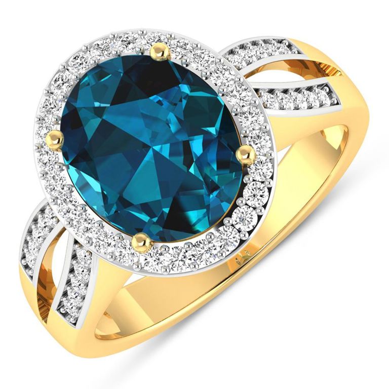 14k Gold Blue Topaz and Diamond Ring