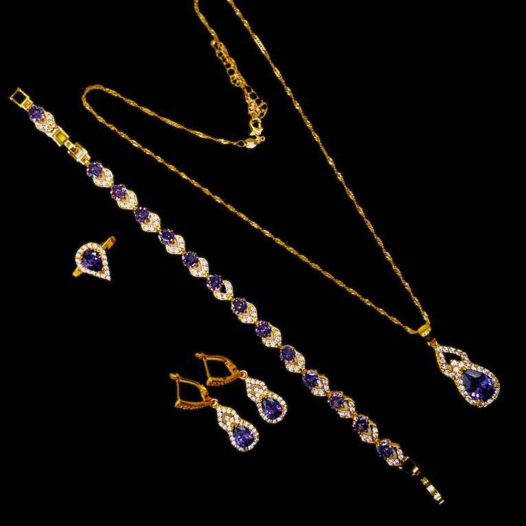 Simulated Amethyst and Diamond Jewelry Set