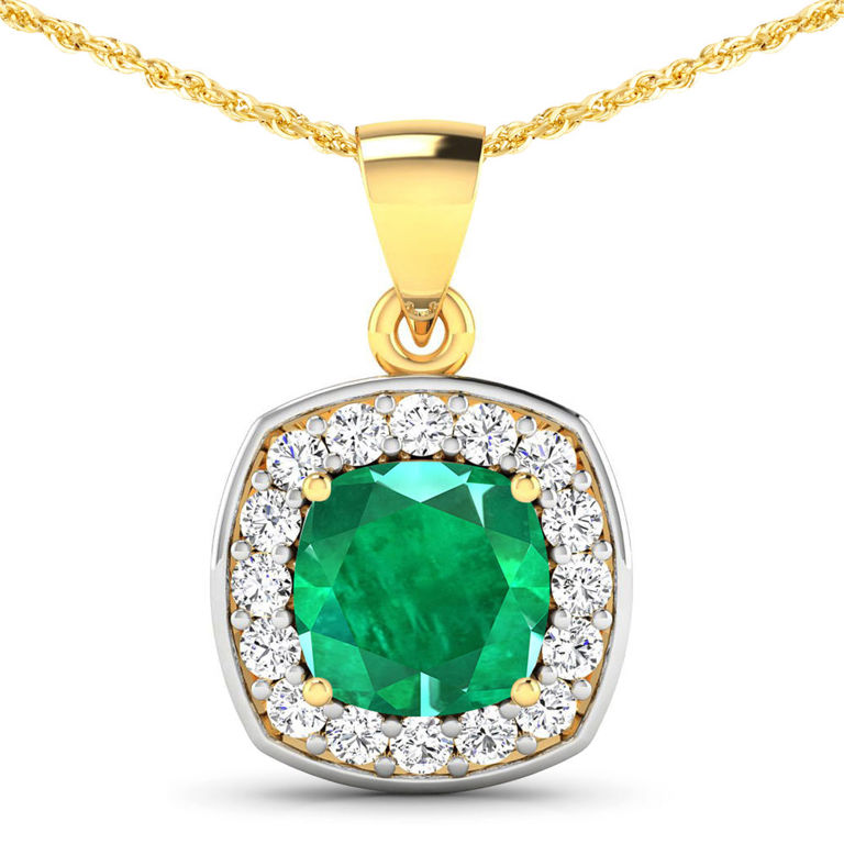 14k Gold Emerald and Diamond Pendant Necklace