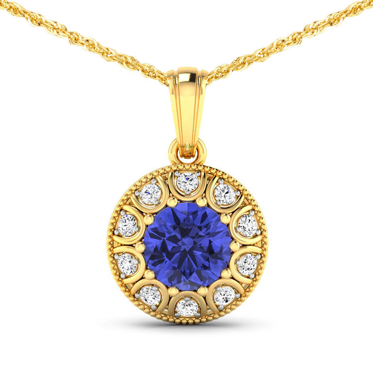 14k Gold Tanzanite and Diamond Pendant