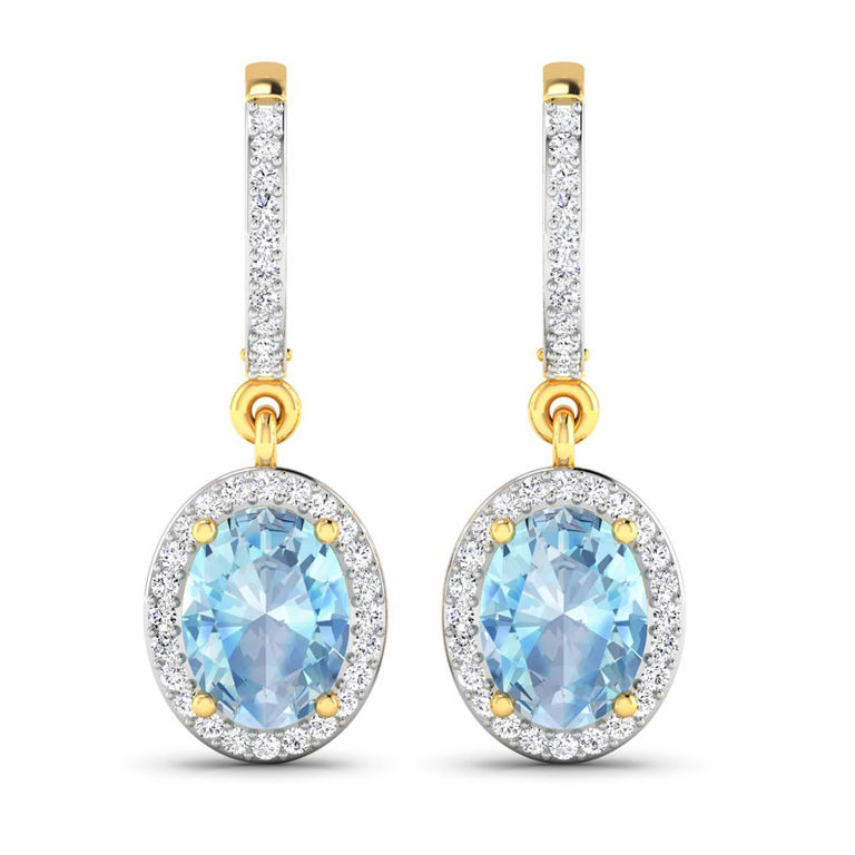 14k Gold Aquamarine and Diamond Earrings