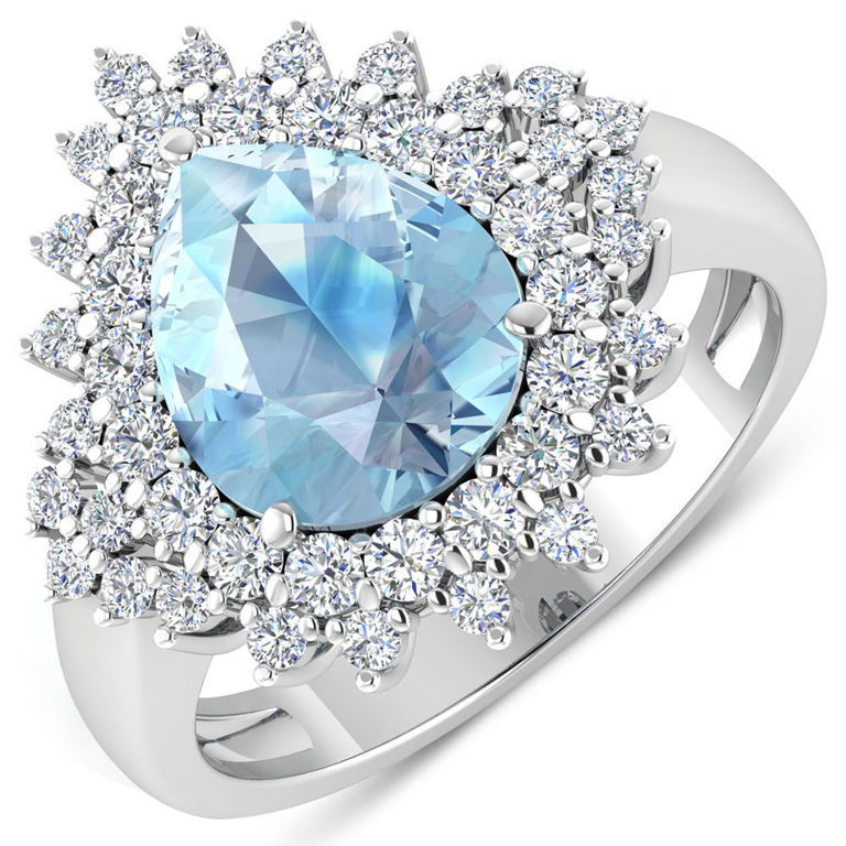 14k Gold Aquamarine and Diamond Ring