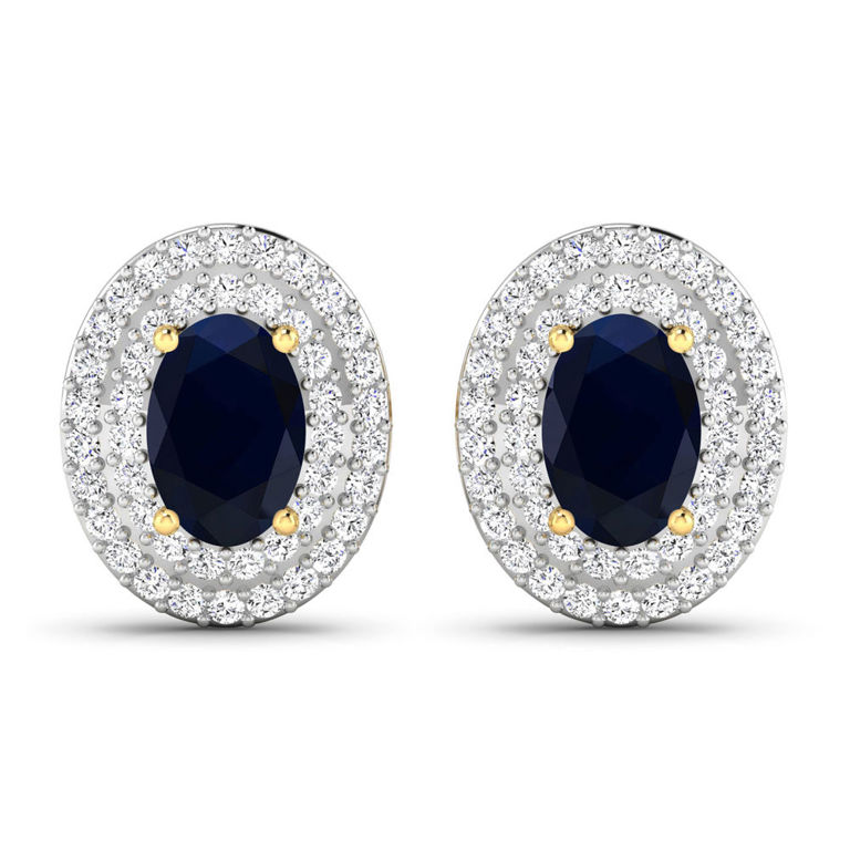 14k Gold Blue Sapphire and Diamond Earrings