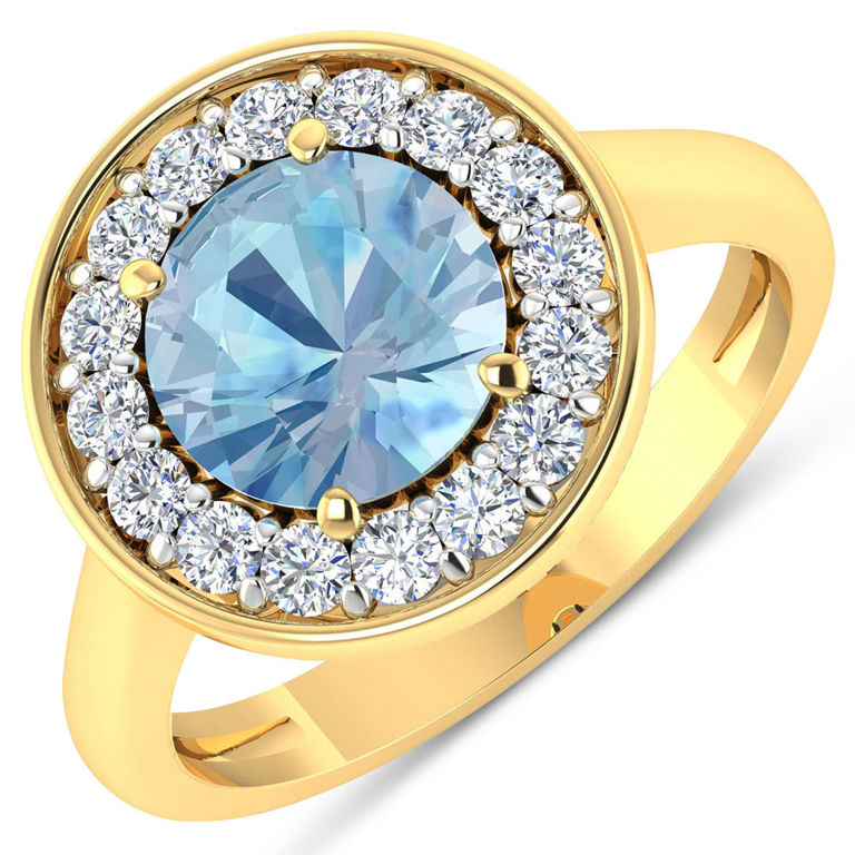 14k Yellow Gold Aquamarine and Diamond Ring