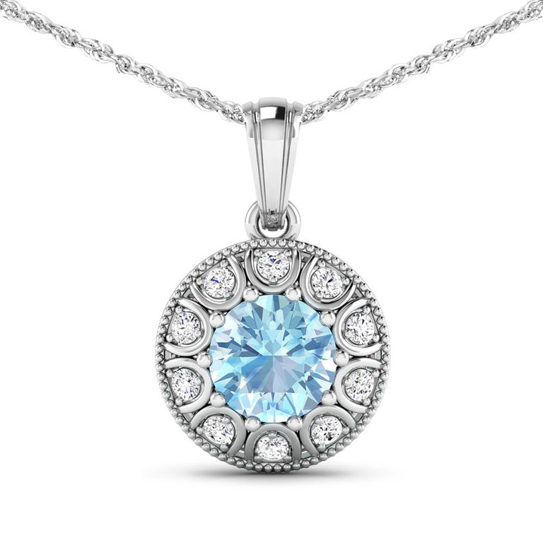 14k Gold Aquamarine and Diamond Pendant