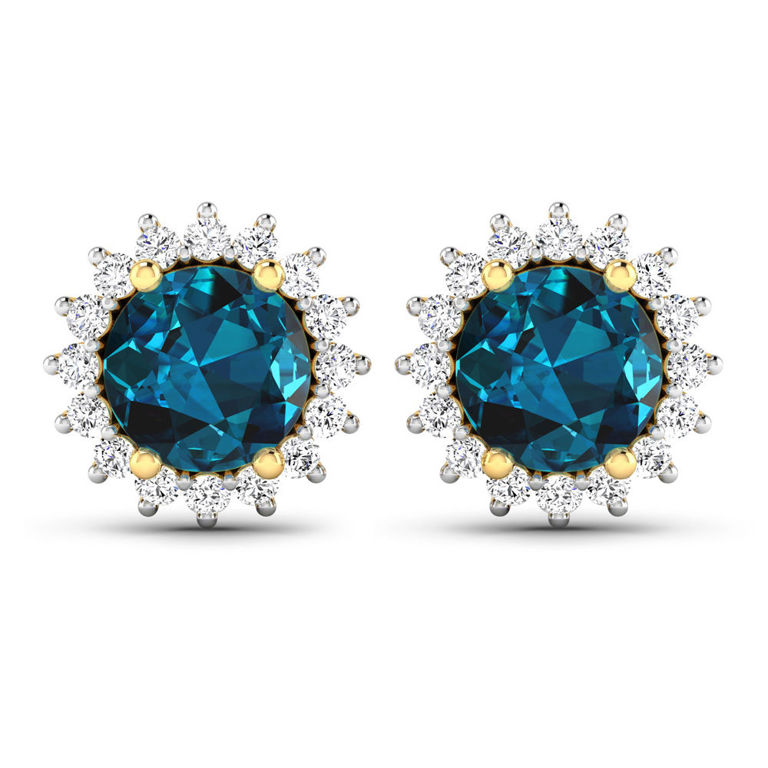 Pair of 14k Gold Topaz and Diamond Earrings