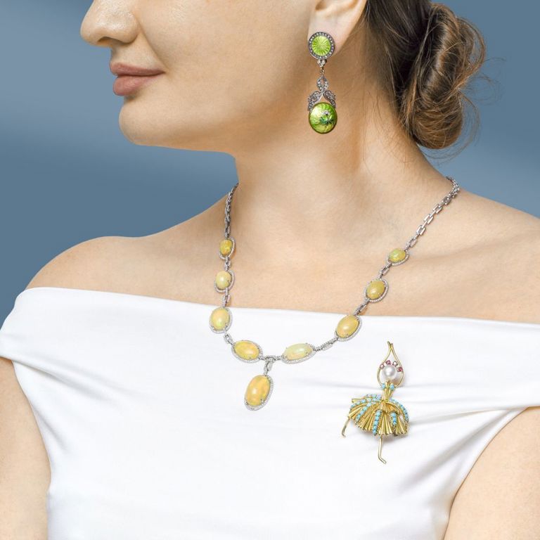 14k Gold Opal and Diamond Necklace